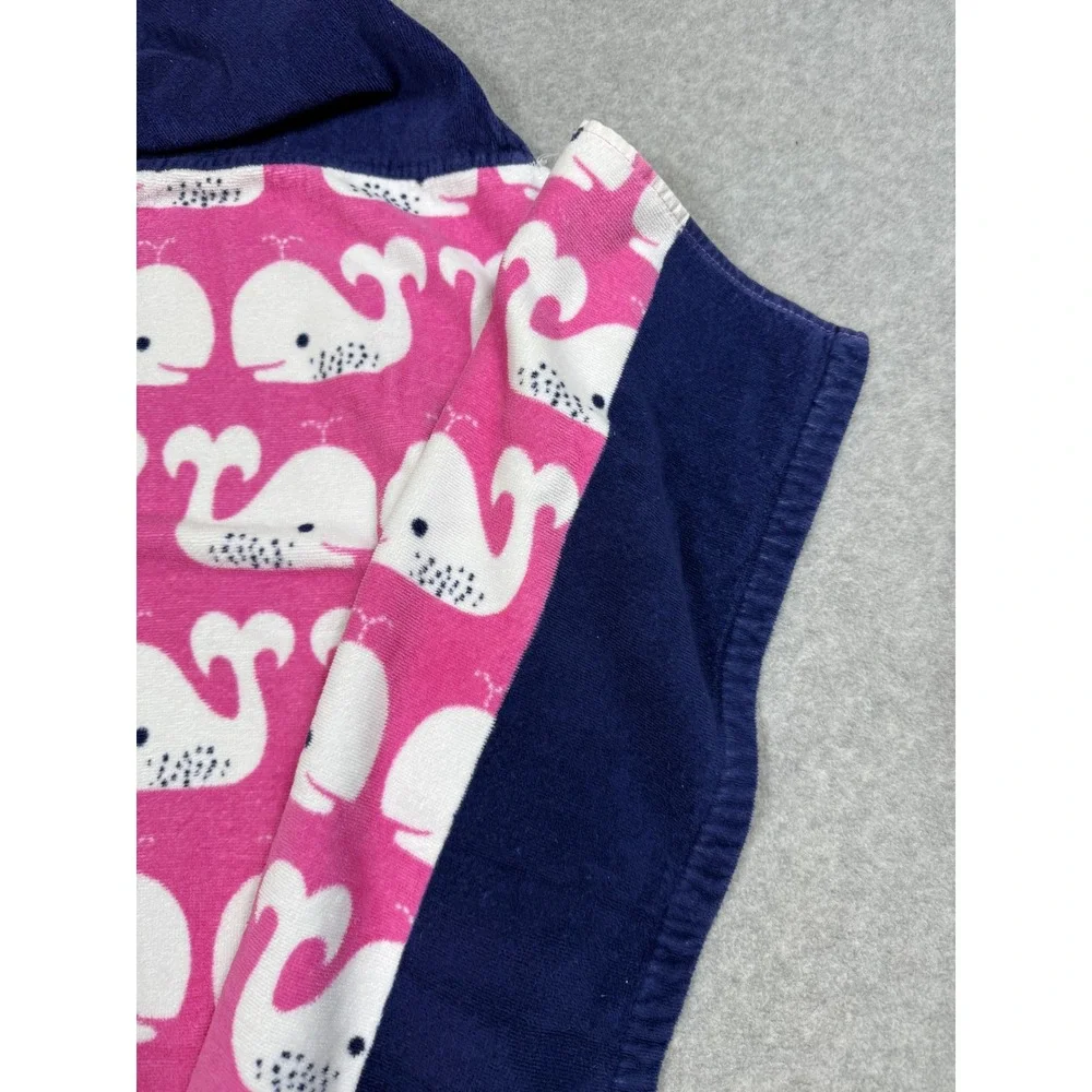 Pottery Barn Kids Pink Whale Hooded Beach Towel Wrap Navy Blue Cotton Terry